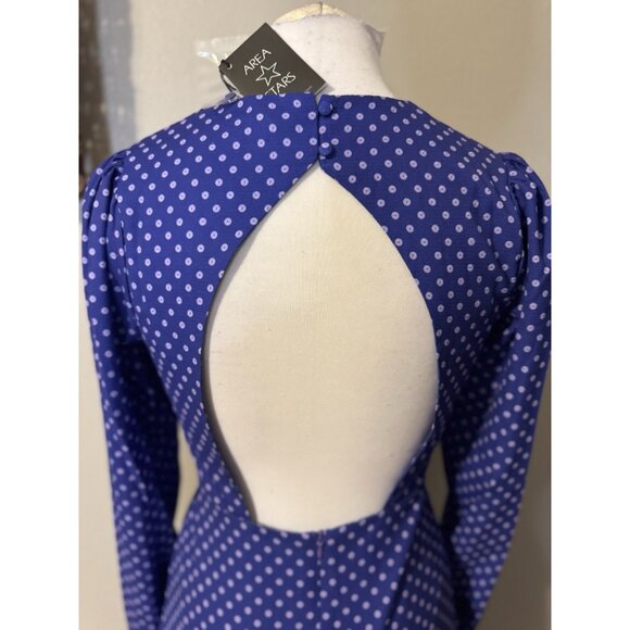 Area Stars Midi Dress XS Extra Small Blue Purple Dot Long Sleeve Tiered NEW - Picture 6 of 15